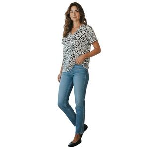 NICOLE MILLER Short Sleeve Women’s Animal Print Top size Large